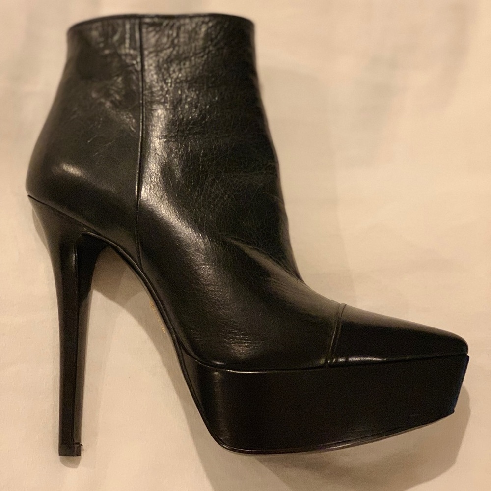 Prada Black Leather Platform Booties Size 36